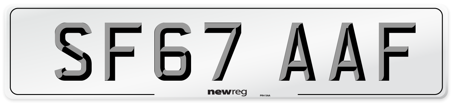 SF67 AAF Number Plate from New Reg